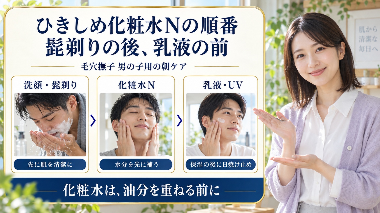 ひきしめ化粧水Nの順番 髭剃りの後、乳液の前