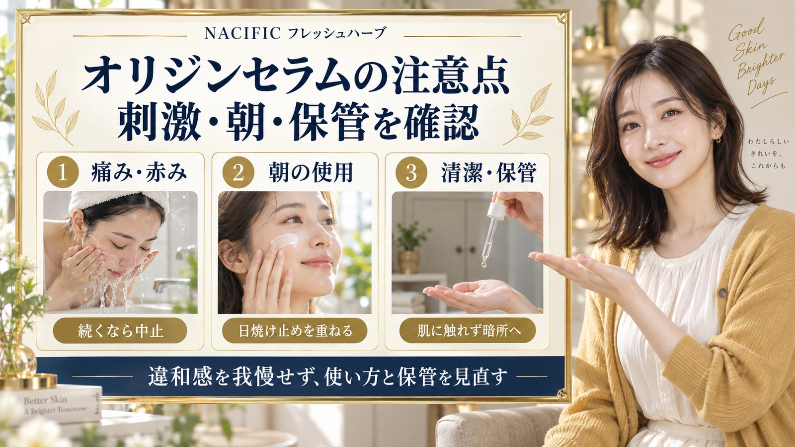 NACIFICフレッシュハーブオリジンセラム注意点！刺激や朝の対策