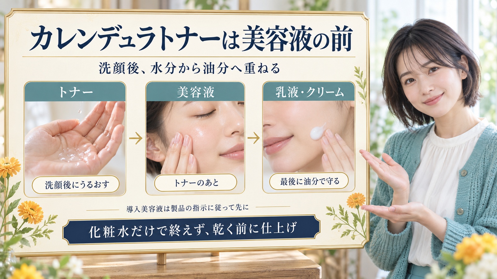 NACIFICカレンデュラトナー使う順番!美容液や乳液との重ね順