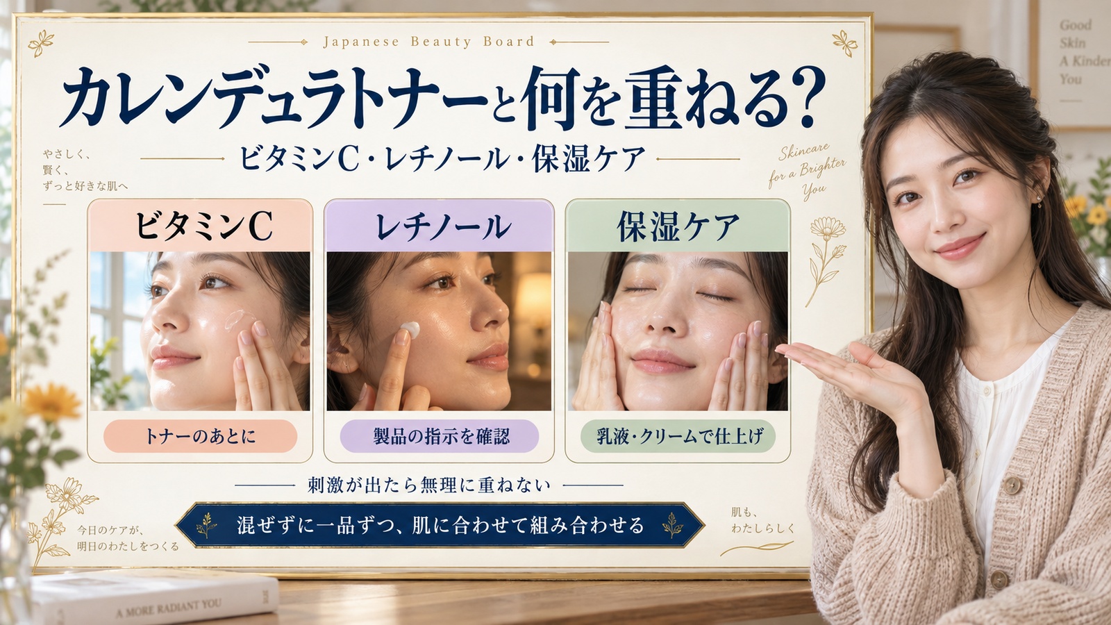 カレンデュラトナー併用の相性!ビタミンCやレチノール重ね方
