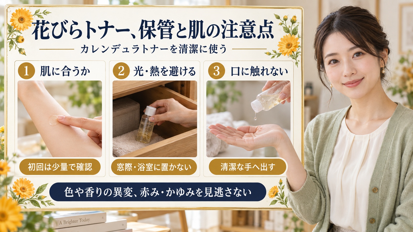 カレンデュラトナー注意点!花びらの変質や肌トラブルの対策