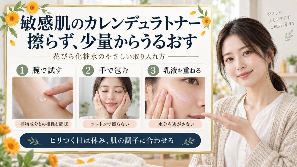 カレンデュラトナー敏感肌の使い方！低刺激な鎮静保湿アプローチ