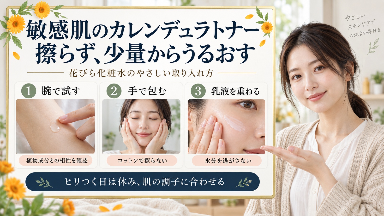 カレンデュラトナー敏感肌の使い方！低刺激な鎮静保湿アプローチ