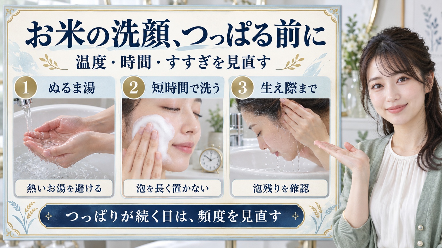 お米の洗顔、つっぱる前に