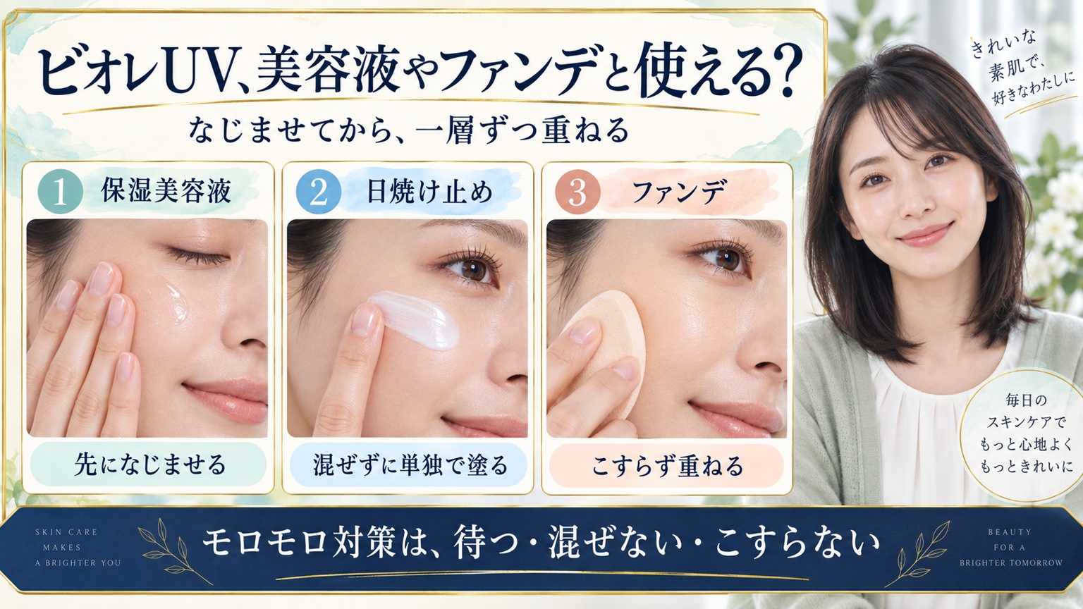 ビオレUV、美容液やファンデと使える？