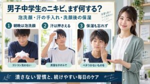 男子中学生のニキビ、まず何する？