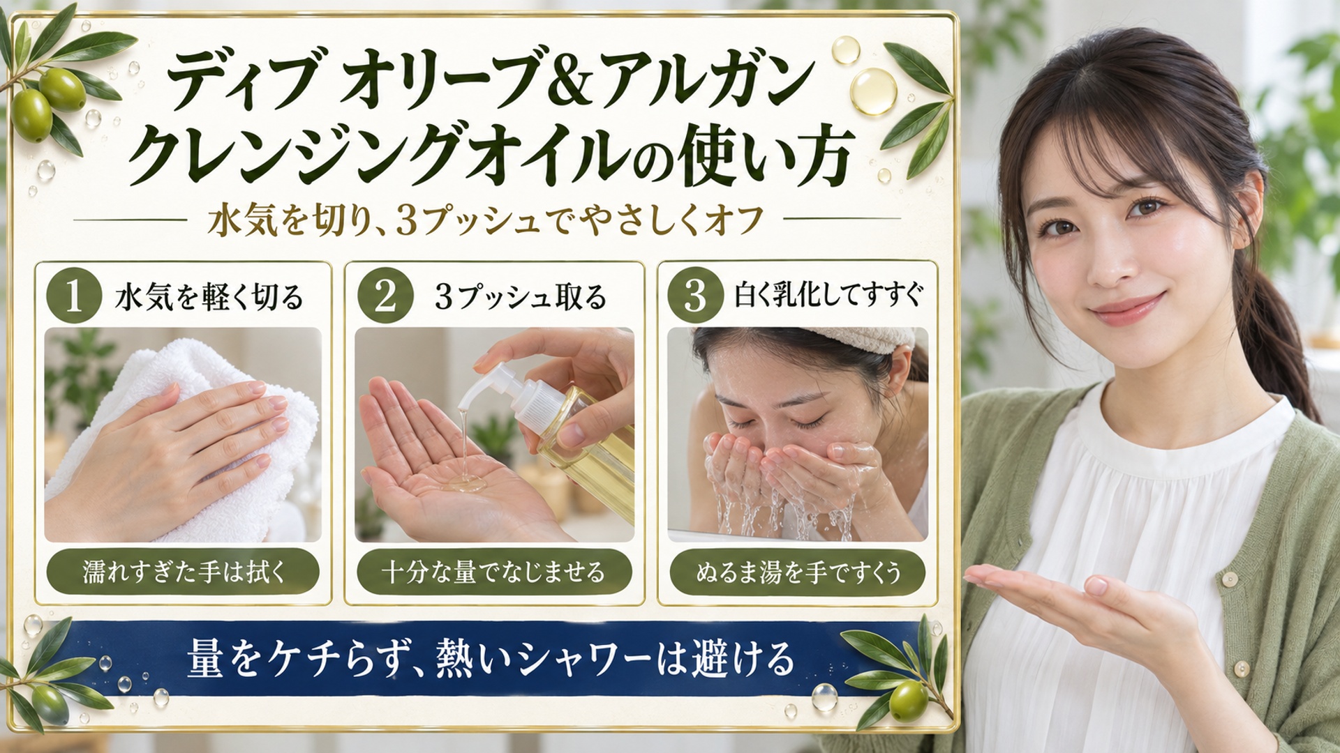 ディブ オリーブ&アルガン クレンジングオイルの使い方