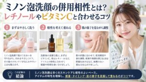 ミノン泡洗顔の併用相性とは？レチノールやビタミンCと合わせるコツを3ステップで解説するアイキャッチ