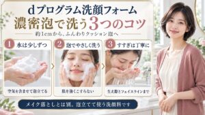 dプログラム洗顔フォームの正しい使い方とは？濃密泡を作る4手順の要点を3つの写真カードで説明