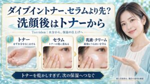 トリデンダイブイントナーを使う順番！セラムと重ねる最適順序の要点を3つの写真カードで説明