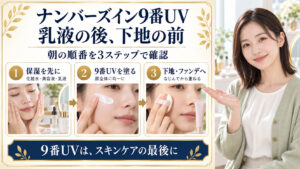 ナンバーズイン9番UVクリームを保湿後、下地やファンデーション前に塗る朝の3ステップ