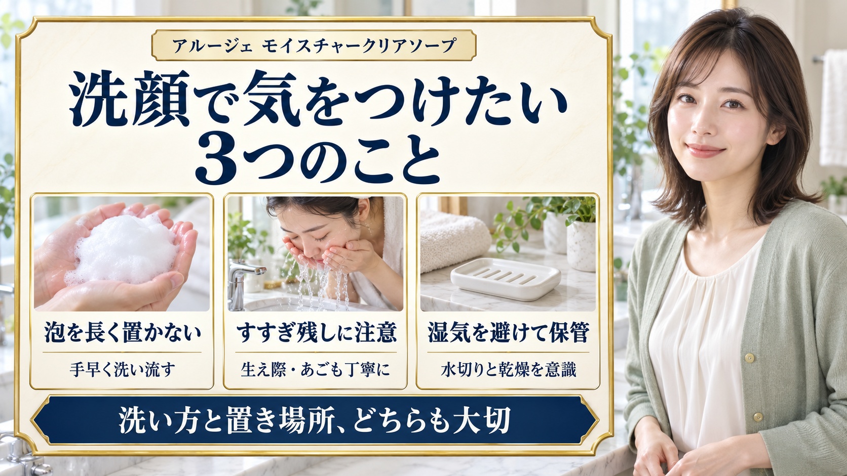 アルージェモイスチャークリアソープの洗顔と保管で気をつけたい3つのこと