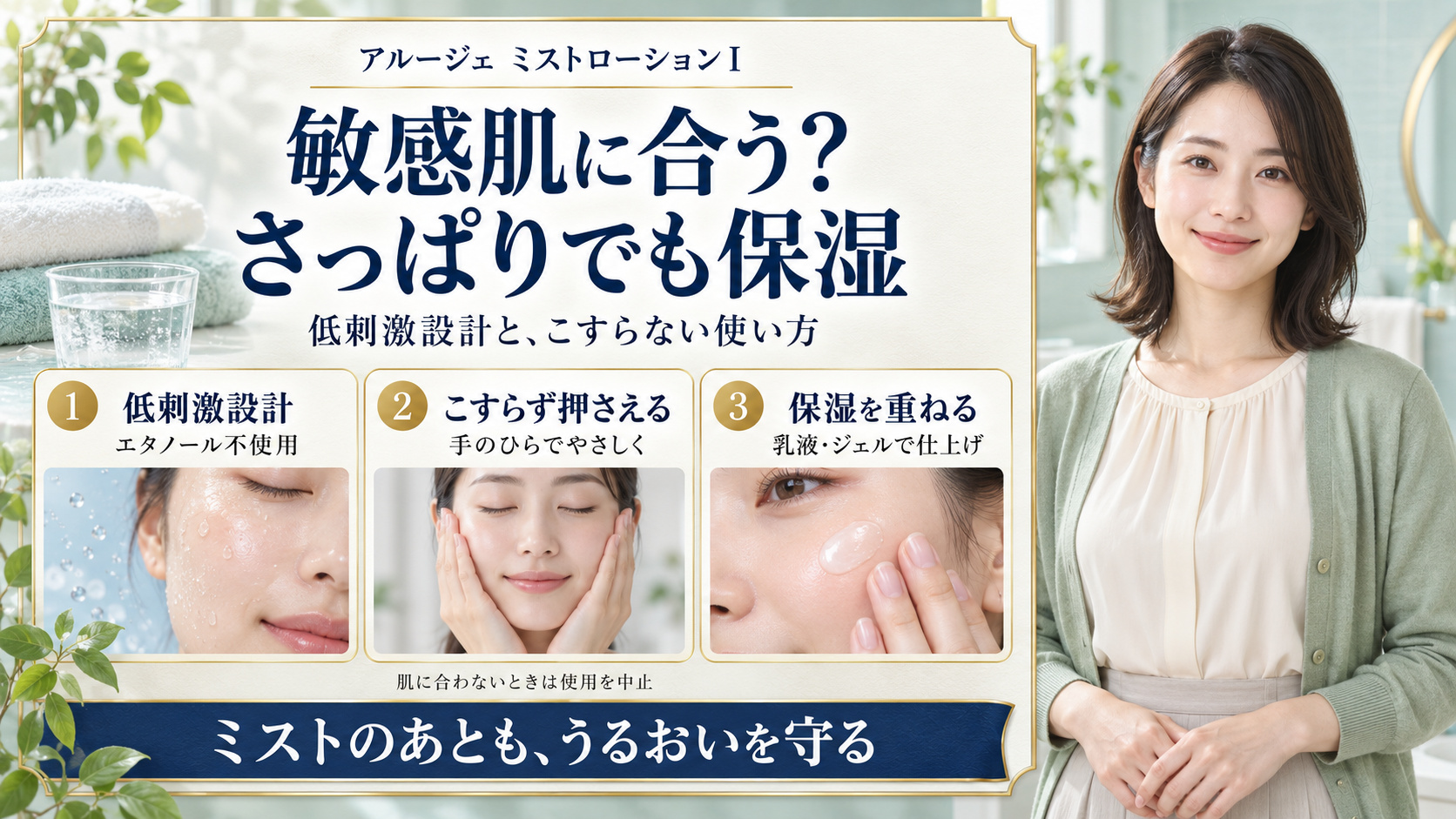アルージェミストローションⅠの敏感肌向け低刺激設計、こすらず押さえる使い方と保湿を重ねる手順
