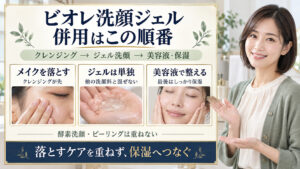 ビオレ洗顔ジェルはクレンジング後に単独使用し、美容液と保湿へつなぐ併用順序