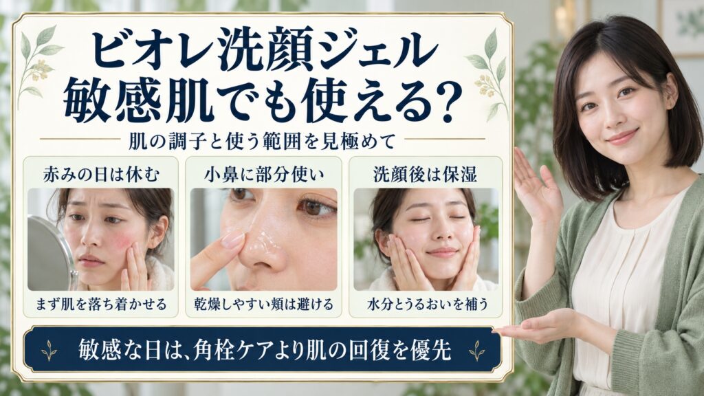 ビオレ洗顔ジェルと敏感肌。赤みの日は休む、小鼻に部分使い、洗顔後は保湿の三つの判断。