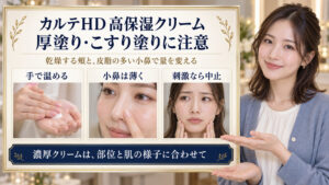 カルテHD高保湿クリームは手で温め、小鼻は薄く、刺激があれば中止する注意点