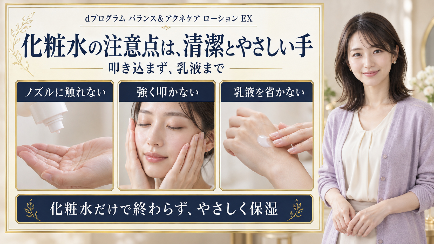 ノズルに触れず強く叩かず乳液で保湿する化粧水の注意点