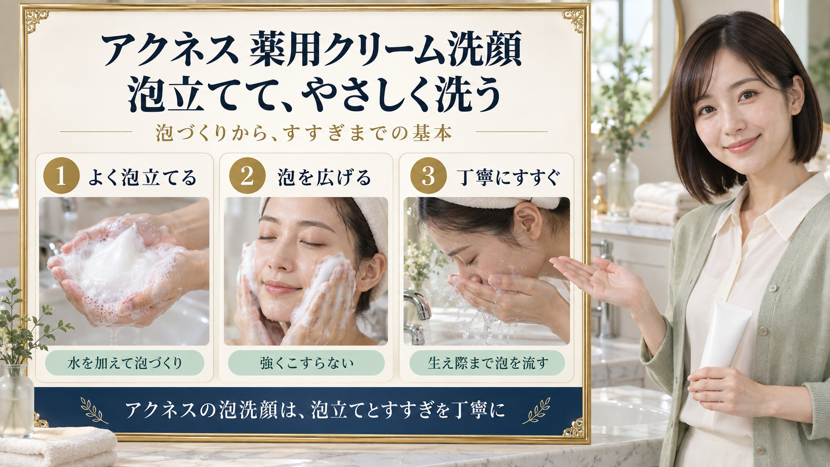 メンソレータムアクネス薬用クリーム洗顔の使い方|濃密泡とニキビ予防