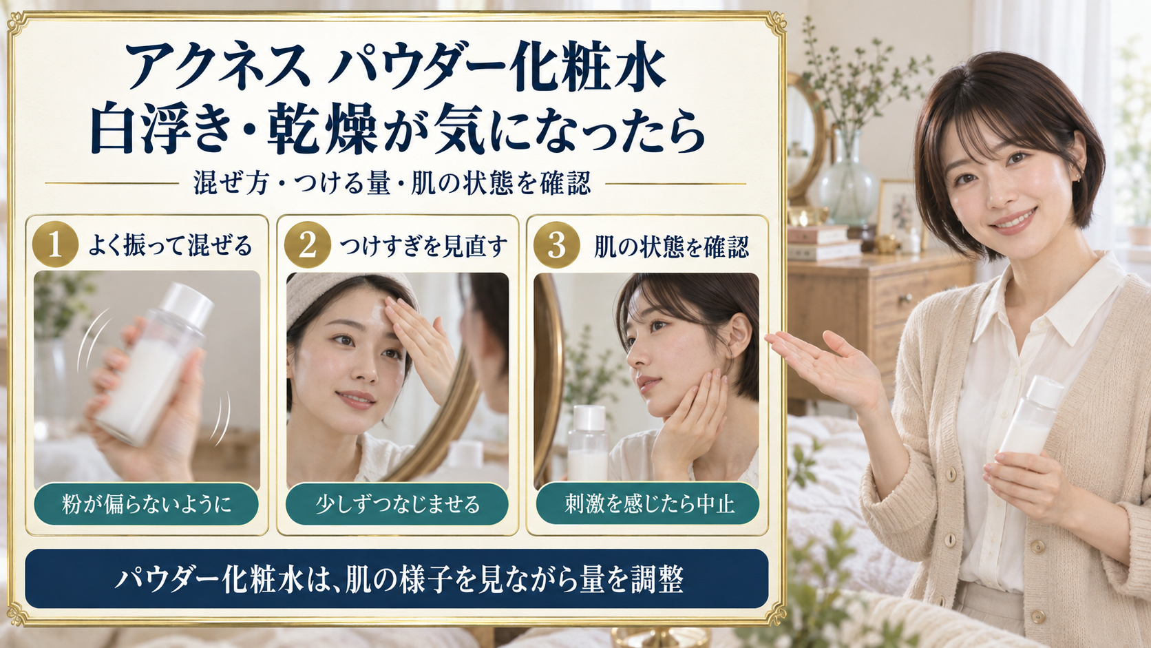 メンソレータムアクネス薬用パウダー化粧水の注意点|白浮き&乾燥防止|Chocobra アイキャッチ