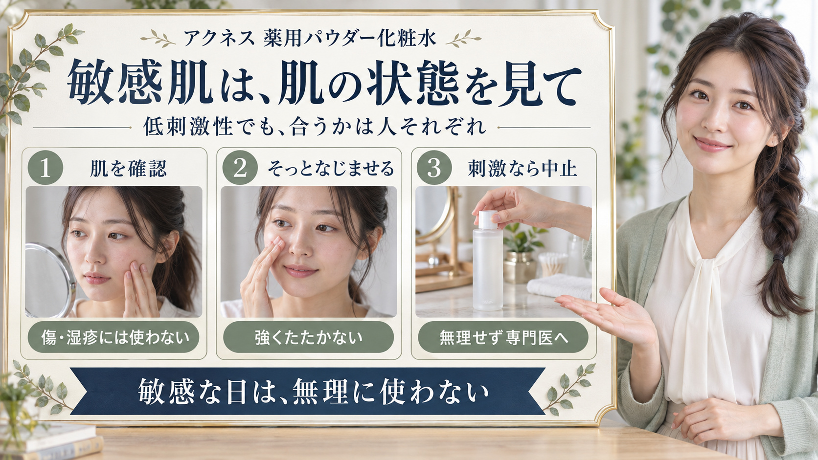 メンソレータムアクネス薬用パウダー化粧水は敏感肌OK?刺激回避の掟|Chocobra アイキャッチ