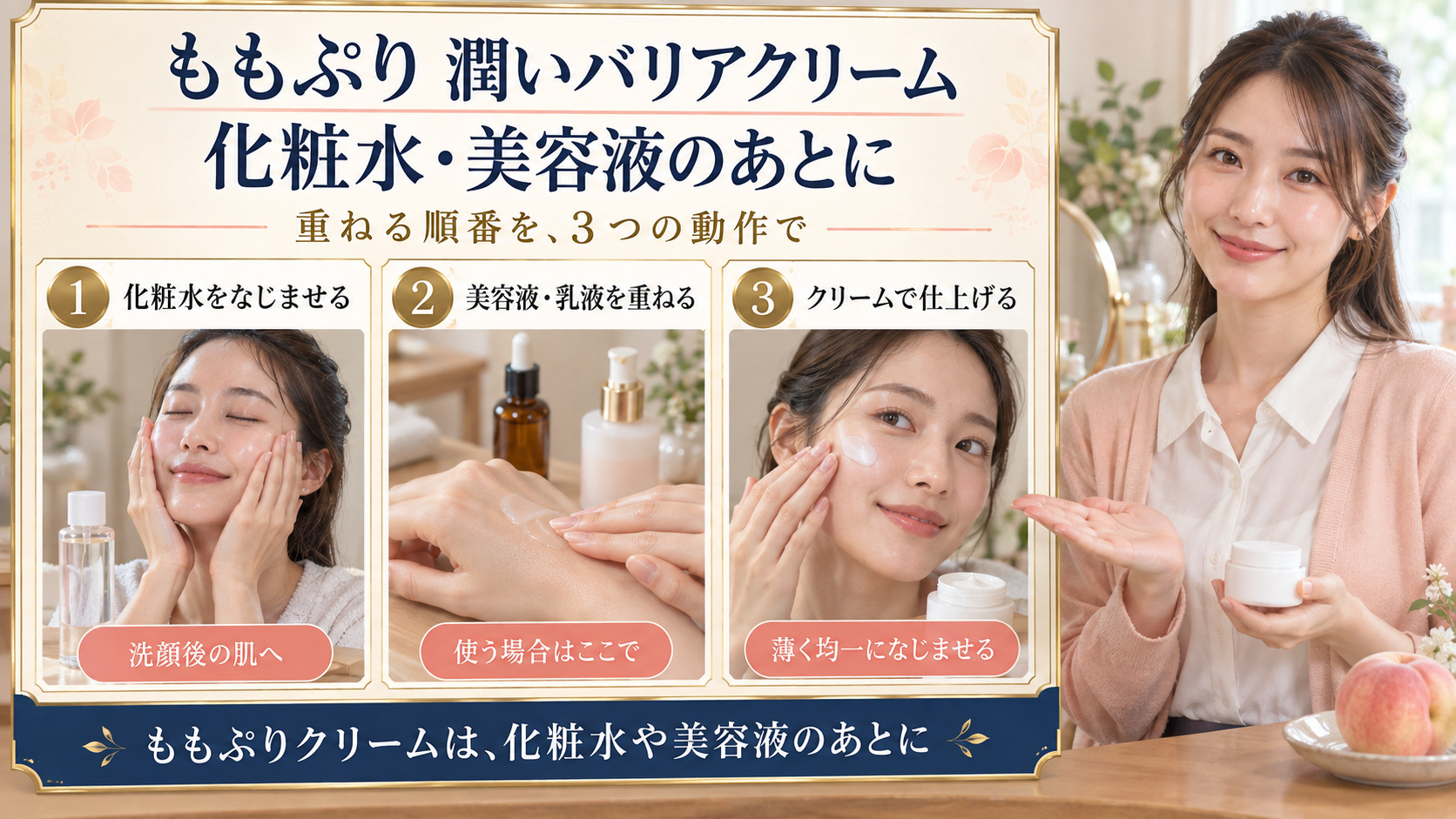 ももぷり潤いバリアクリームを使う順番|乳液や美容液と重ねる黄金ステップ|Chocobra アイキャッチ