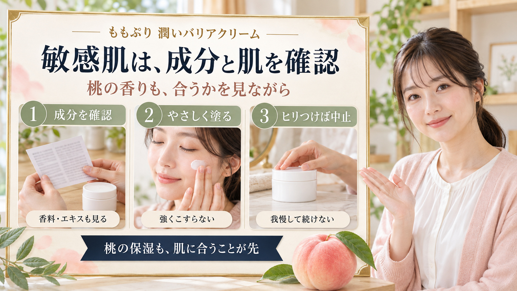 ももぷり潤いバリアクリームは敏感肌に使える?桃セラミドの低刺激術|Chocobra アイキャッチ