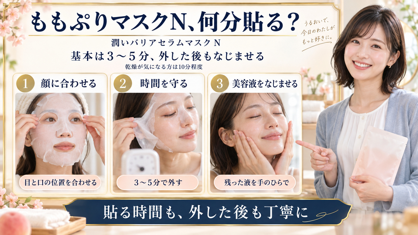 ももぷりセラムマスクNの使い方|3分で満ちる潤い密着シート術|Chocobra アイキャッチ
