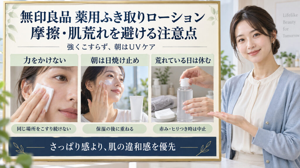力をかけず、朝は日焼け止めを重ね、荒れている日はふき取りを休む。肌の違和感を優先する。
