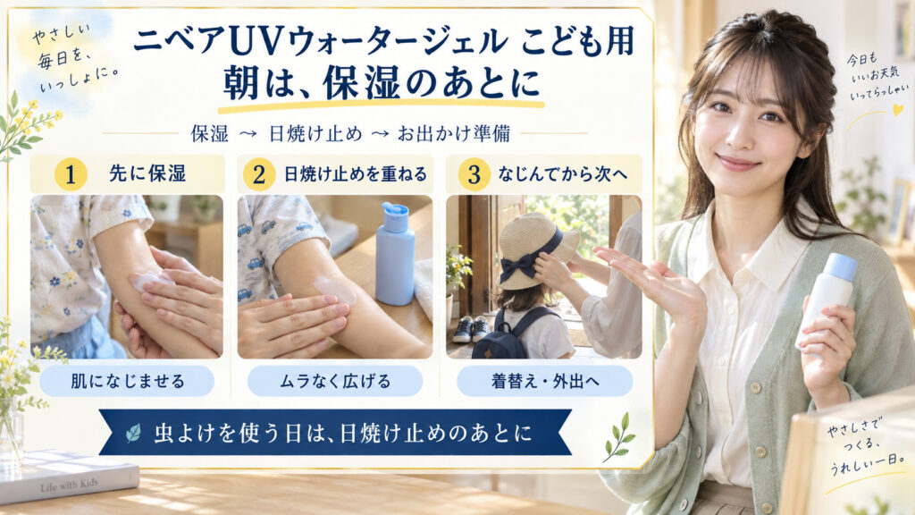 ニベアUVウォータージェルこども用の順番｜朝のスキンケア手順｜Chocobra アイキャッチ