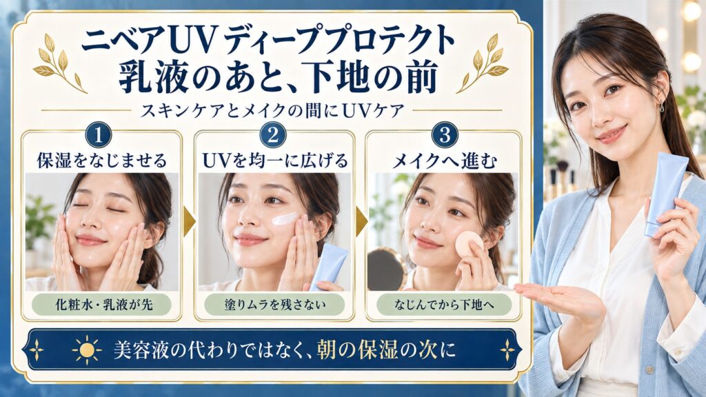 ニベアUVディーププロテクトの順番｜下地や乳液と重ねる手順｜Chocobra アイキャッチ