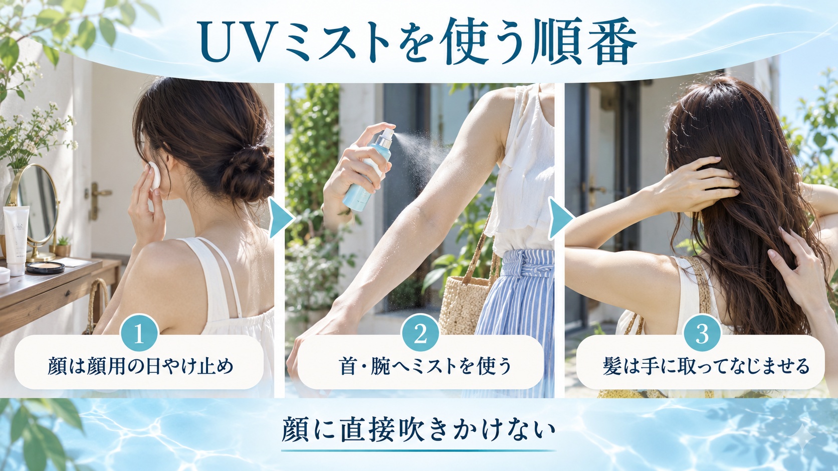 顔用日やけ止めと首腕用UVミストを使い分ける順番