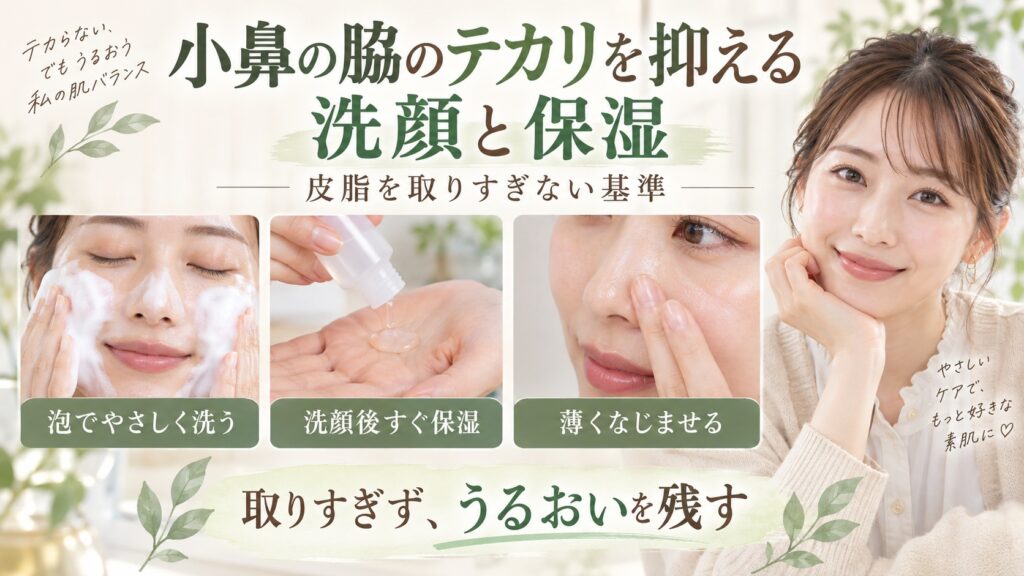 小鼻の脇のテカリを抑える洗顔と保湿｜皮脂を取りすぎない基準｜Chocobraアイキャッチ