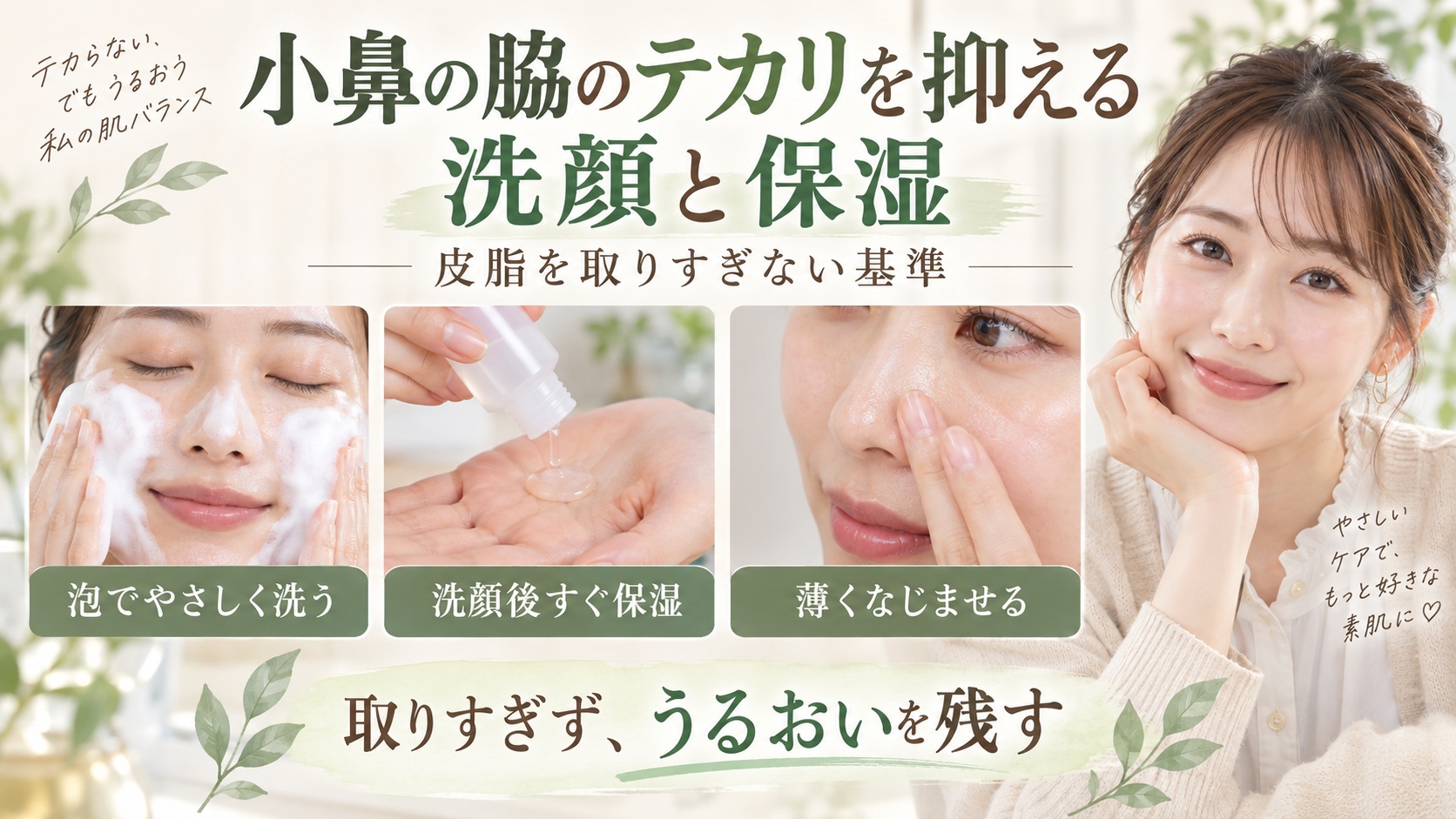 小鼻の脇のテカリを抑える洗顔と保湿|皮脂を取りすぎない基準|Chocobraアイキャッチ