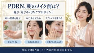 軽い質感を選びなじませてからUVケアを重ねるPDRNの朝ケア3カード