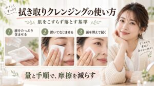 拭き取りクレンジングの使い方｜肌をこすらず落とす基準｜Chocobraアイキャッチ