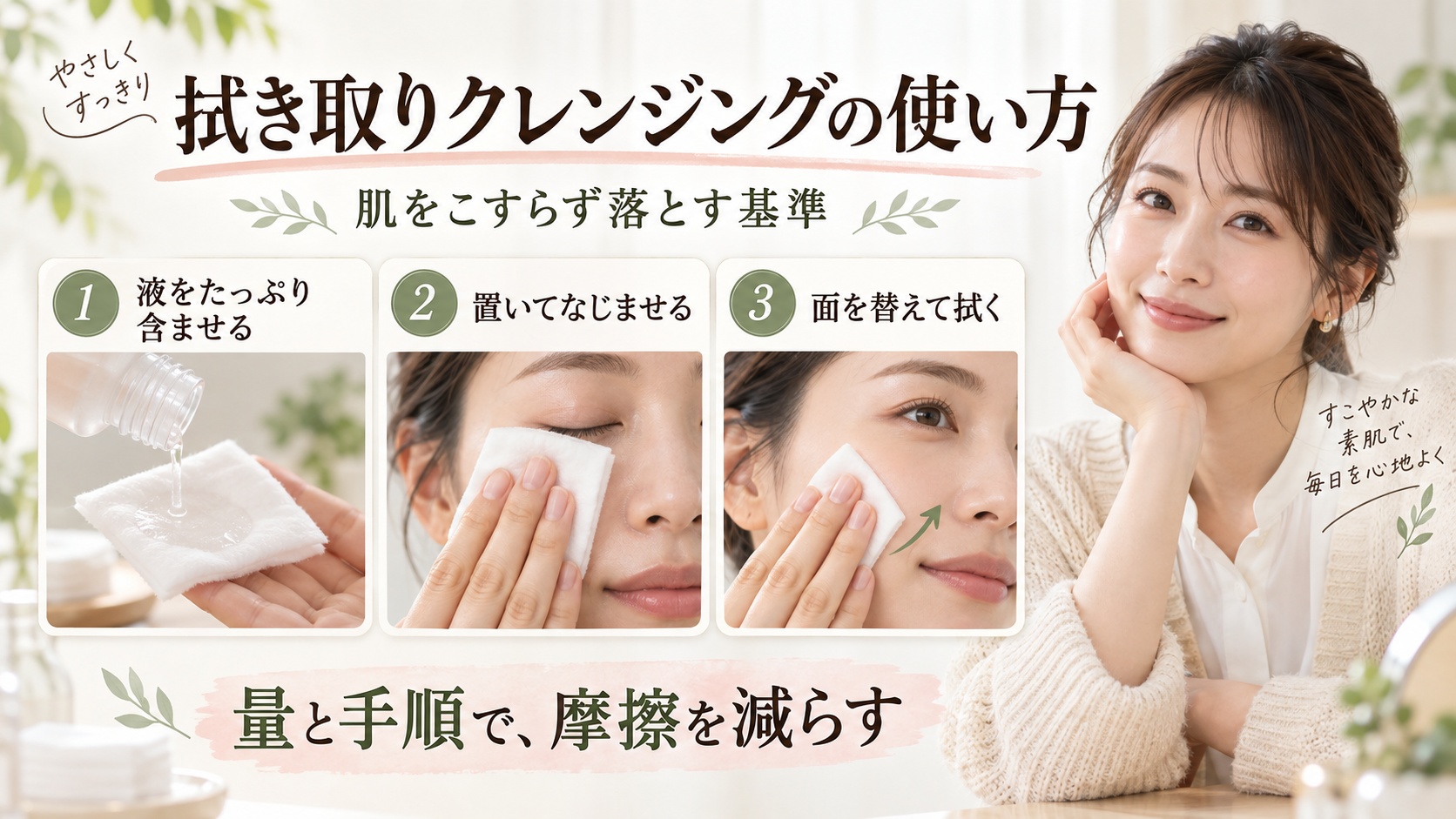 拭き取りクレンジングの使い方|肌をこすらず落とす基準|Chocobraアイキャッチ