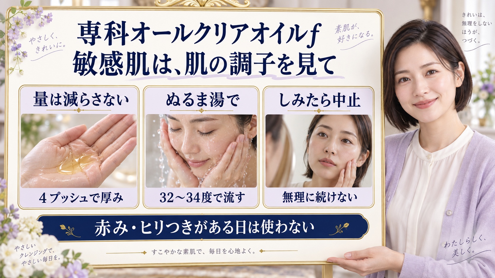 専科オールクリアオイルf/敏感肌は、肌の調子を見て