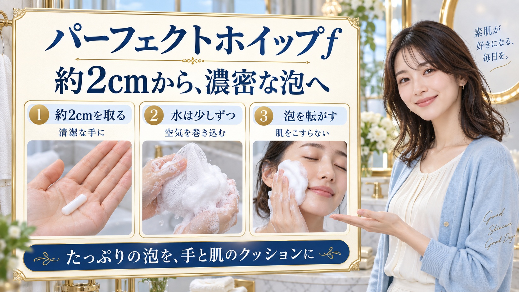 パーフェクトホイップf／約2cmから、濃密な泡へ