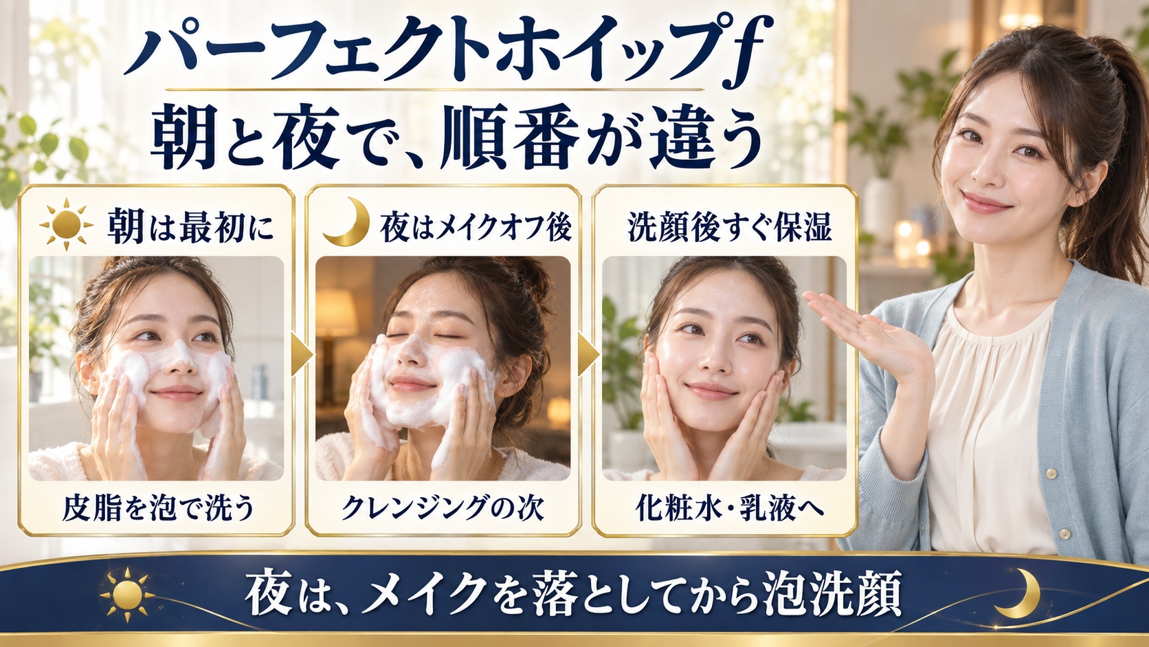 パーフェクトホイップf/朝と夜で、順番が違う