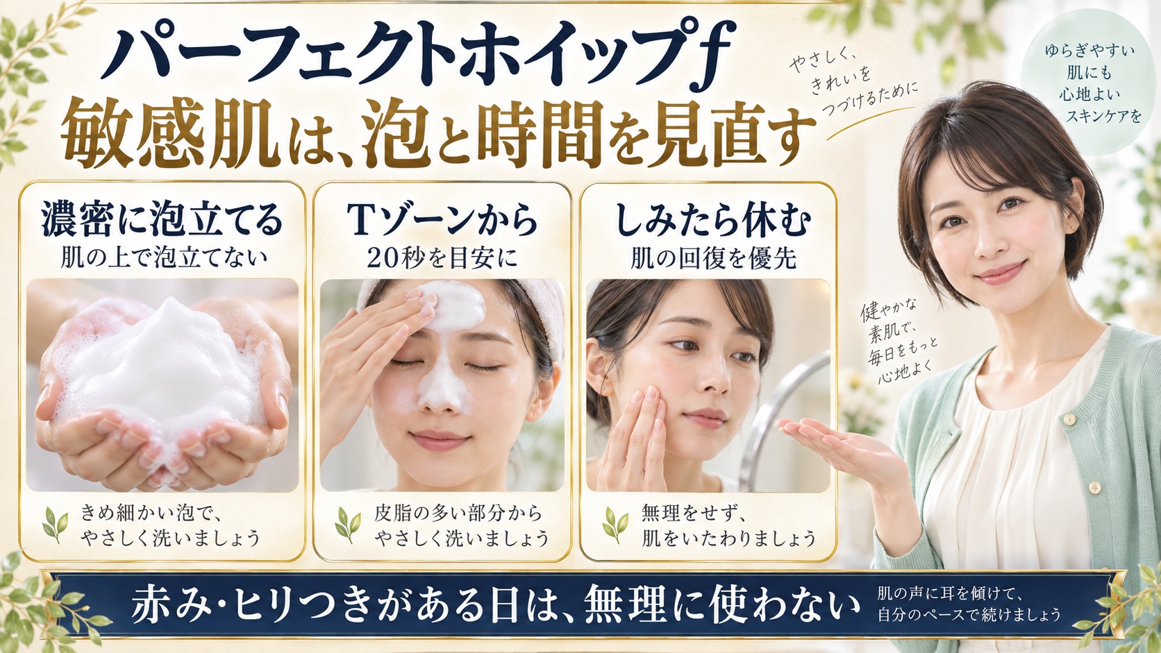 パーフェクトホイップf/敏感肌は、泡と時間を見直す