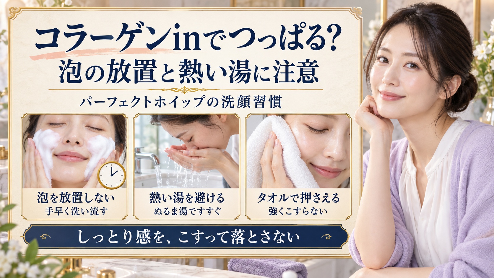 コラーゲンinでつっぱる? 泡の放置と熱い湯に注意