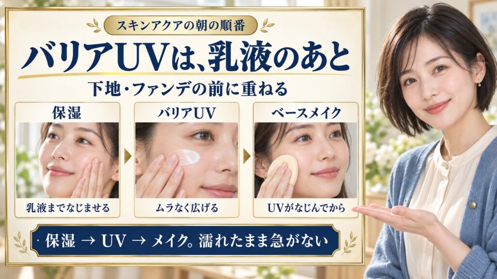 スキンアクアバリアUVエッセンスの順番！毛穴を崩さない朝手順