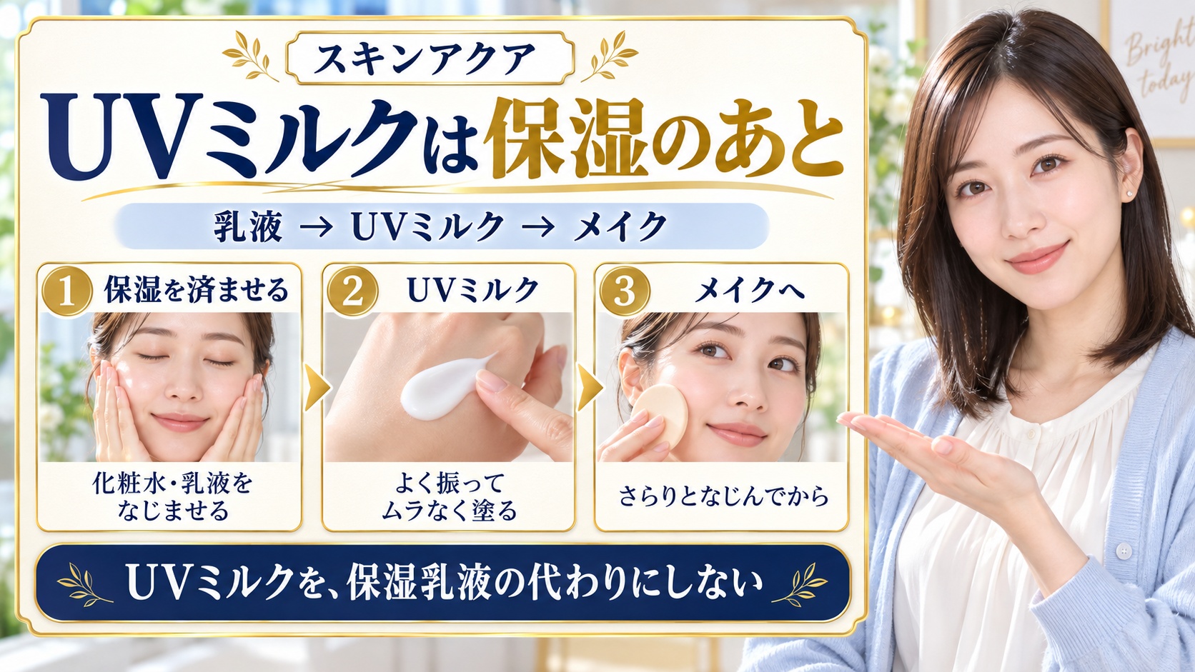スキンアクアスーパーモイスチャーミルクの順番！朝の正しい手順