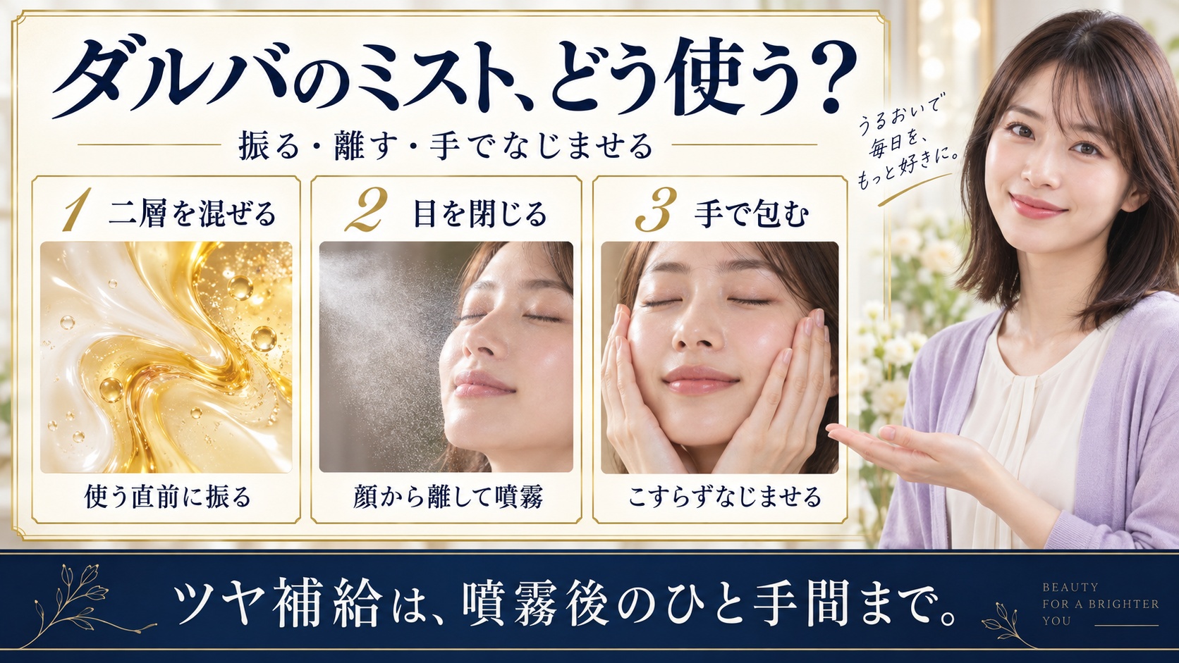 ダルバホワイトトリュフスプレーセラムの使い方!ツヤ肌手順