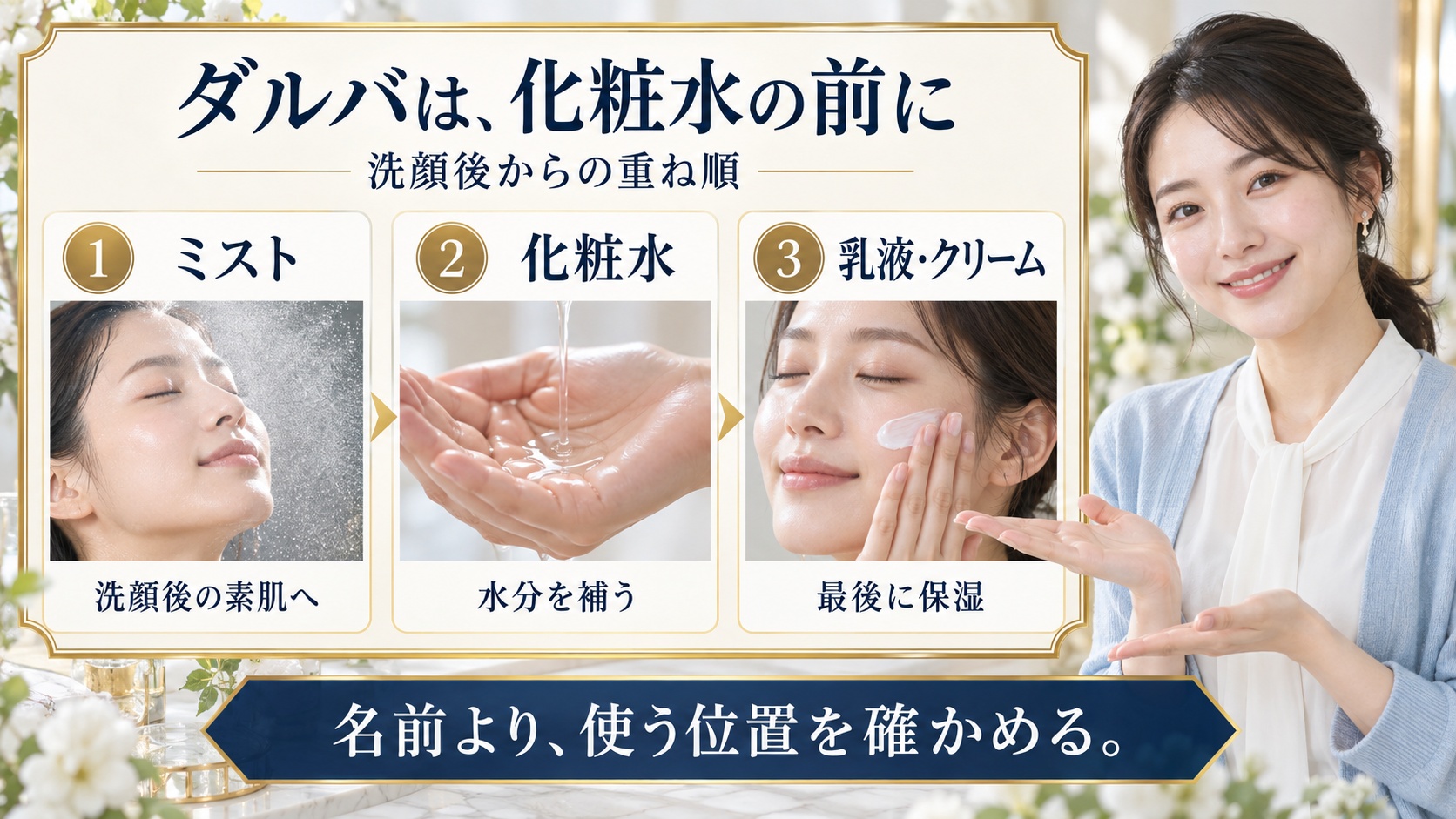 ダルバホワイトトリュフセラムの順番!化粧水前後の導入タイミング