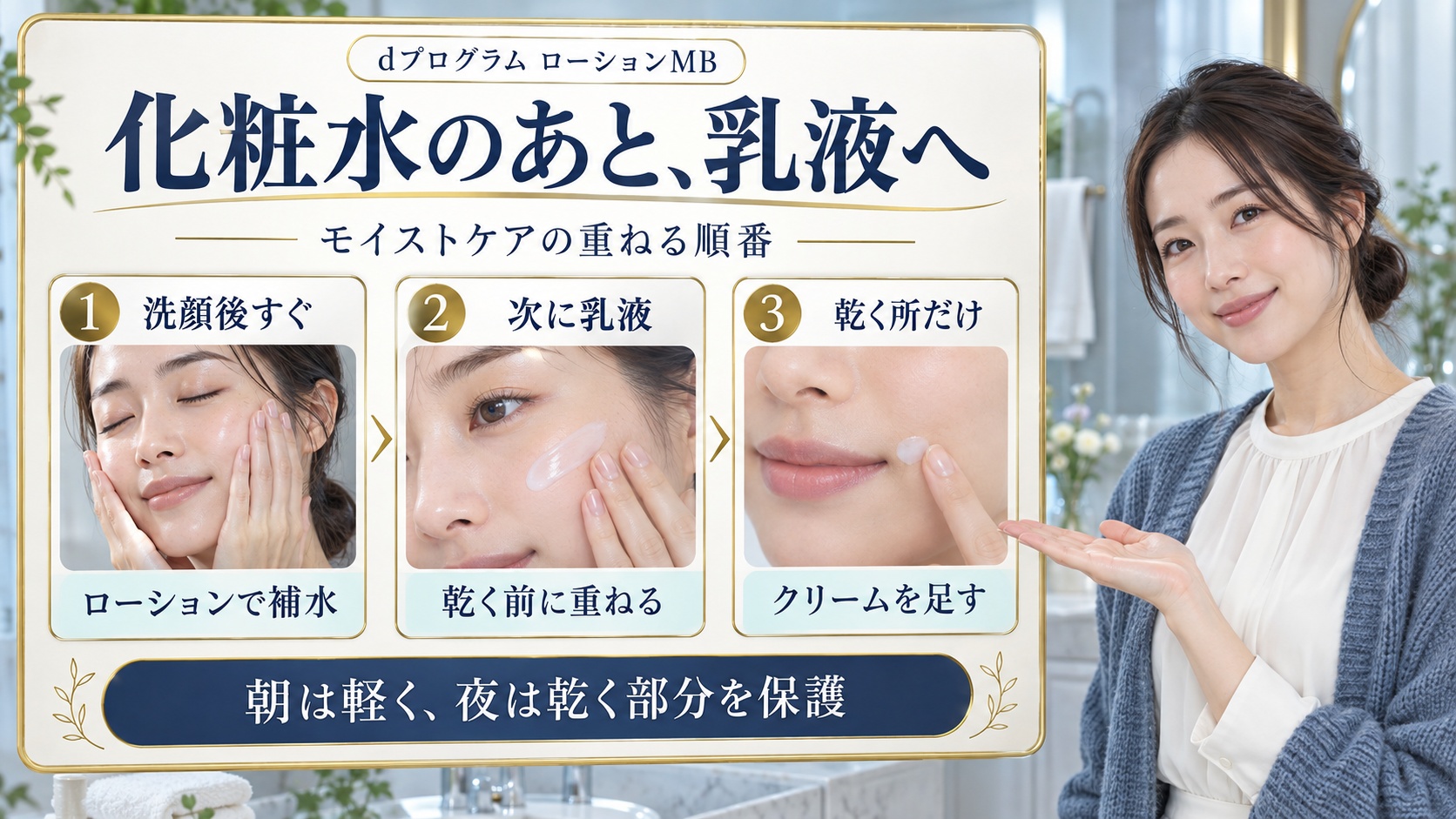 dプログラムモイストケアローションMBの順番!乾燥を防ぐ重ね方