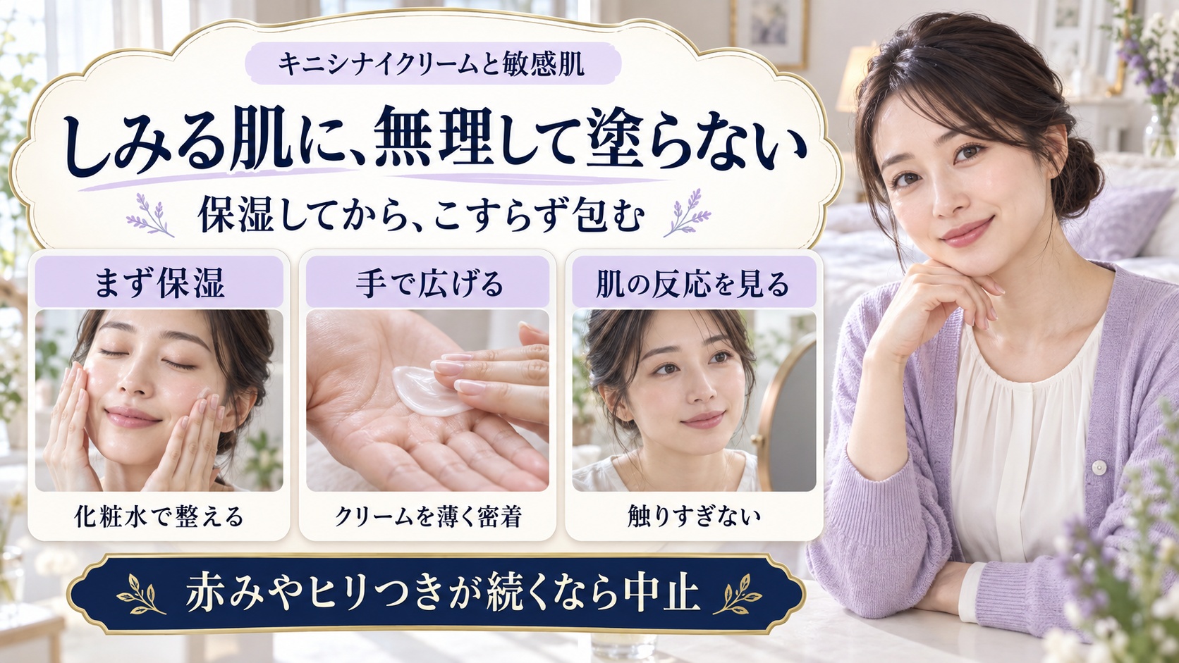 ごめんね素肌キニシナイクリームは敏感肌にしみる？成分と安全性