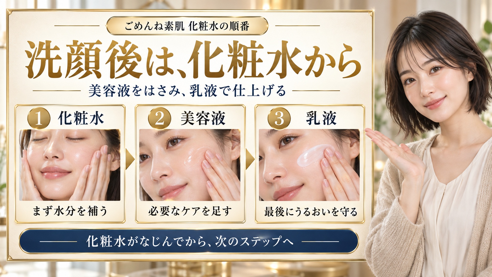 洗顔後は、化粧水から