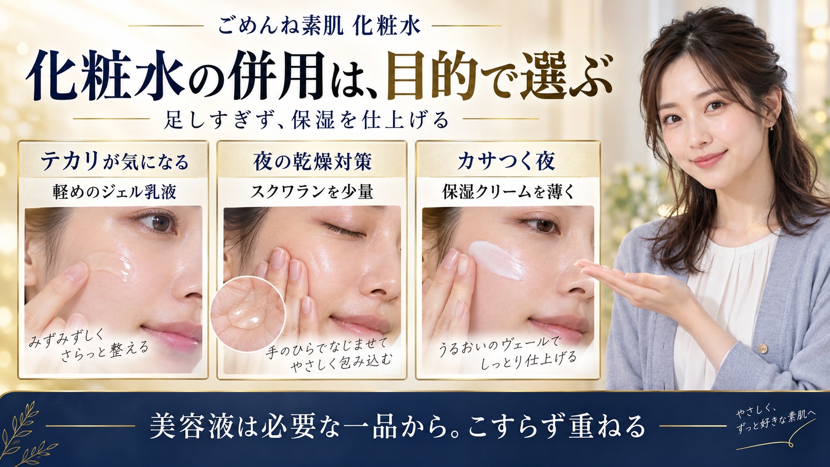化粧水の併用は、目的で選ぶ