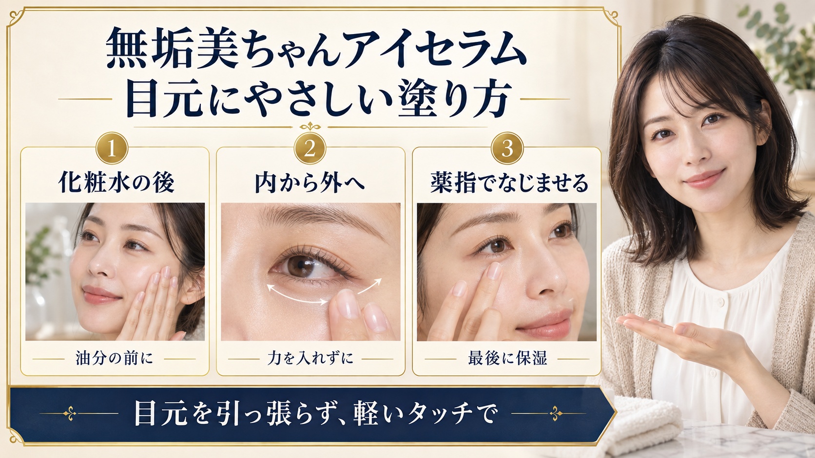 無垢美ちゃんアイセラムの使い方！目元すっきり摩擦知らずの塗り方